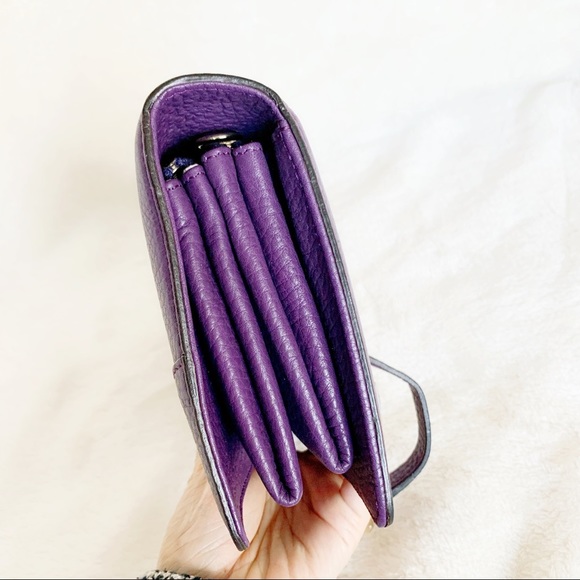 NWT Authentic Gucci Pebble Leather Ladylock Clutch w Detachable Chain Purple - Picture 3 of 7